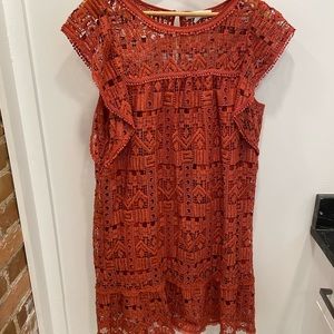 Anthropologie Hiche Orange Lace Tunic XL